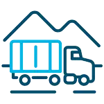 Icon for inland services depicting a simplified truck driving along a mountain road.
