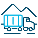 Icon for inland services depicting a simplified truck driving along a mountain road.