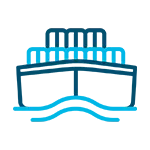Icon for Caribbean shipping depicting a simplified ship on the ocean.