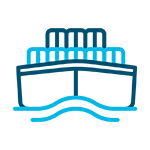 Icon for Caribbean shipping depicting a simplified ship on the ocean.