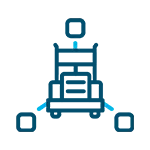 An icon for Logistics services with an abstract mapping design and a truck at the center.