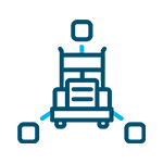 An icon for Logistics services with an abstract mapping design and a truck at the center.
