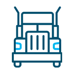 Icon for domestic transportation depicting a simplified front-facing truck.