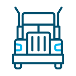 Icon for domestic transportation depicting a simplified front-facing truck.