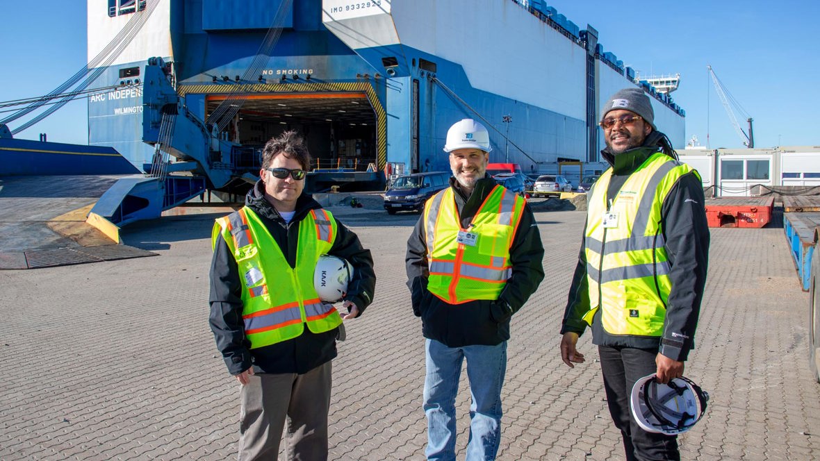 Trailer Bridge employees onsite during a recent Norway operation.