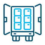 Icon for full truckload services depicting a simplified design of an open truck trailer.