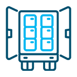 Icon for full truckload services depicting a simplified design of an open truck trailer.