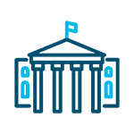 Icon for government logistics depicting a simplified government building.