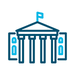 Icon for government logistics depicting a simplified government building.