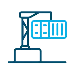 Icon for Drayage services depicting a crane picking up a shipping container.