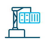 Icon for Drayage services depicting a crane picking up a shipping container.