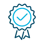 Icon for custom clearance compliance services depicting a simple design of a certification ribbon.