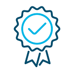 Icon for custom clearance compliance services depicting a simple design of a certification ribbon.