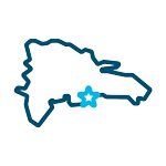 Icon for services to the Dominican Republic depicting a simple outline of the country.