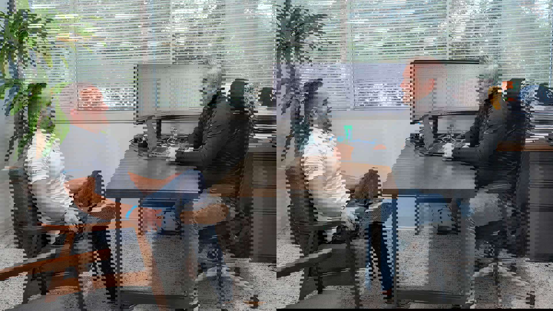 Trailer Bride employees talk at a desk.