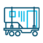 Icon for breakbulk services depicting a simplified design of large freight strapped onto a flatbed trailer.