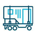 Icon for breakbulk services depicting a simplified design of large freight strapped onto a flatbed trailer.